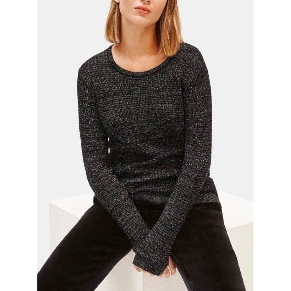 NWT Eileen Fisher Merino Wool Sparkle Crew Neck Sweater Black XS‎ Holiday Party